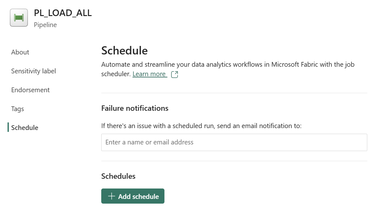 Create new schedule